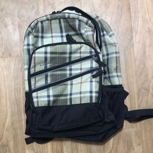 L. L. Bean green plaid backpack